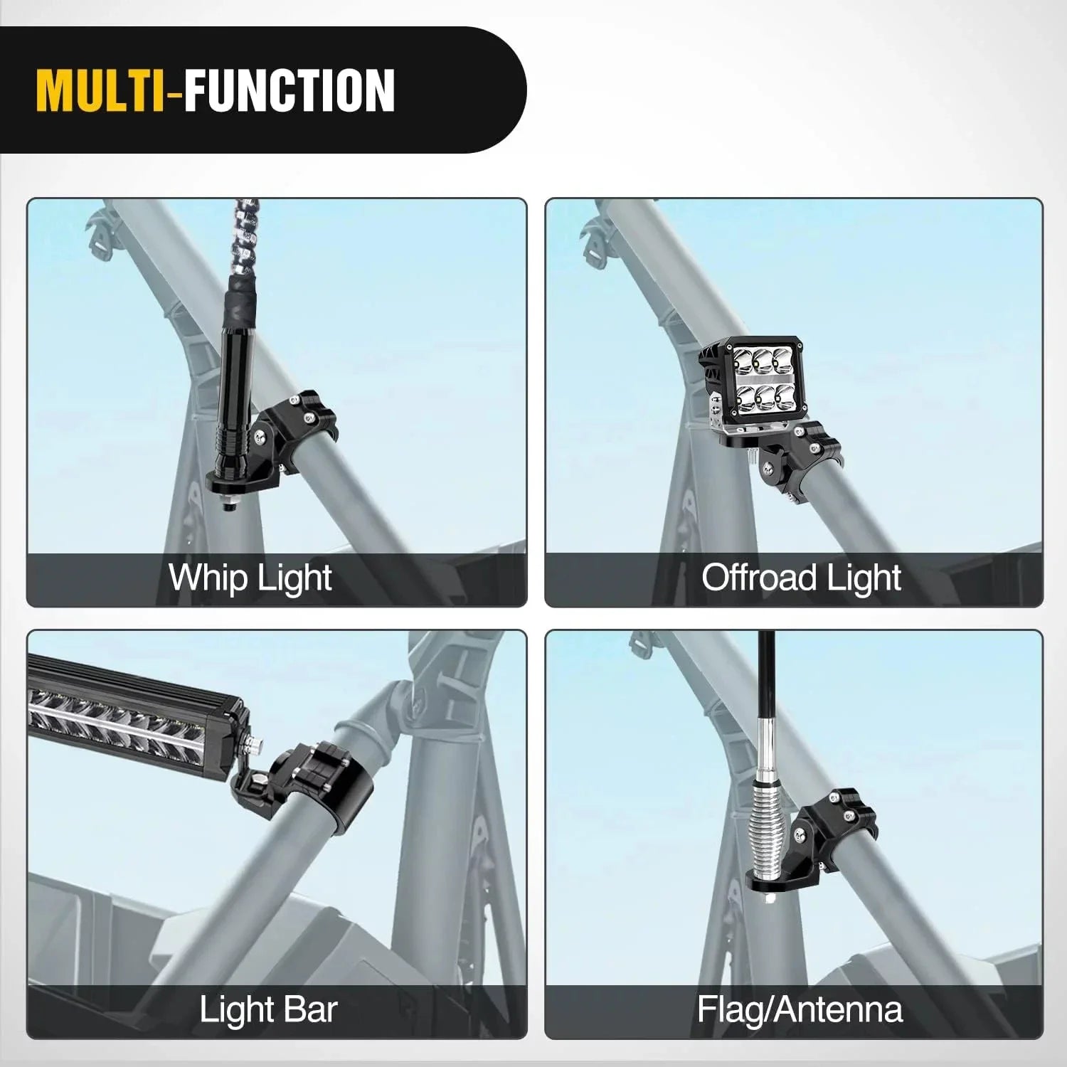   UTV LED Whip Light Mounts - 1/2pcs Antenna Brackets for ATV Roll Bar Cage