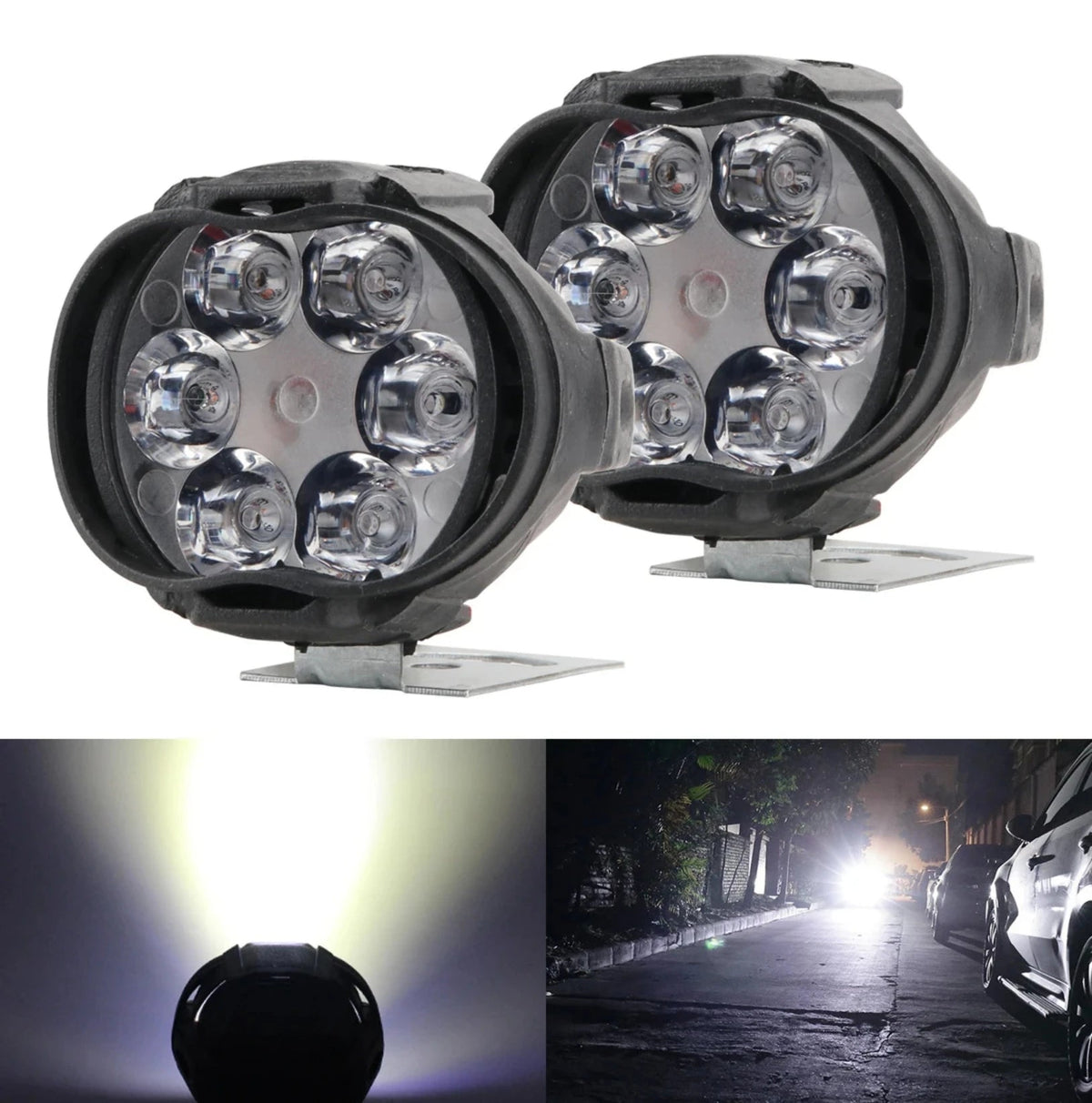 2PCS 6 LED motorcycle auxiliary spotlight 6000K