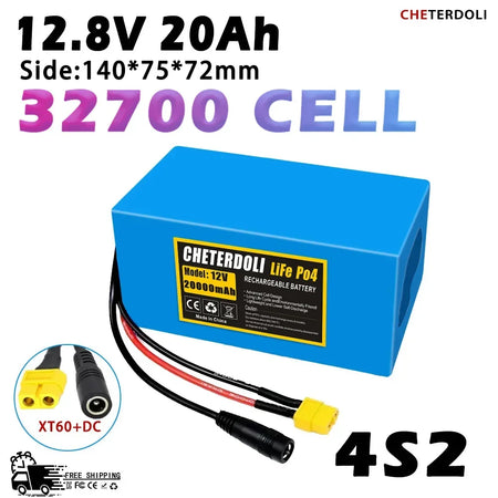 32700 LiFePO4 12V 30000mAh battery pack with terminal connections