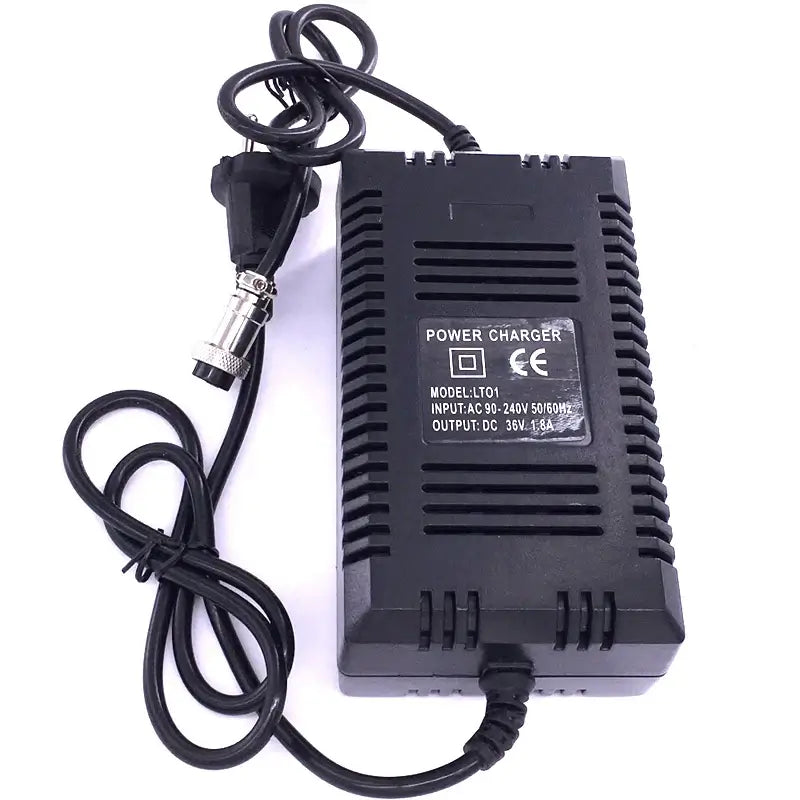 36V 1.8A Smart Lead Acid Battery Charger - GX12 3-Pin 12mm Aviation Connector with power input and output details.