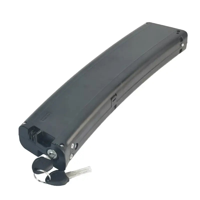 36V Curved Shape E-bike Battery for Scimitar & Carrera Crosscity 8.7Ah / 9.6Ah / 10.5Ah side view with key.