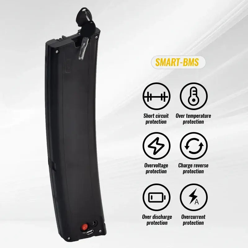36V Curved Shape E-bike Battery for Scimitar & Carrera Crosscity 8.7Ah / 9.6Ah / 10.5Ah with SMART-BMS features.