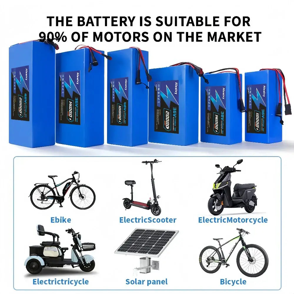 36V/48V Genuine Lithium-Ion Battery Pack (10Ah-20Ah) for 200W-2000W Motors High-Capacity 18650 Battery for E-Bikes & Scooters