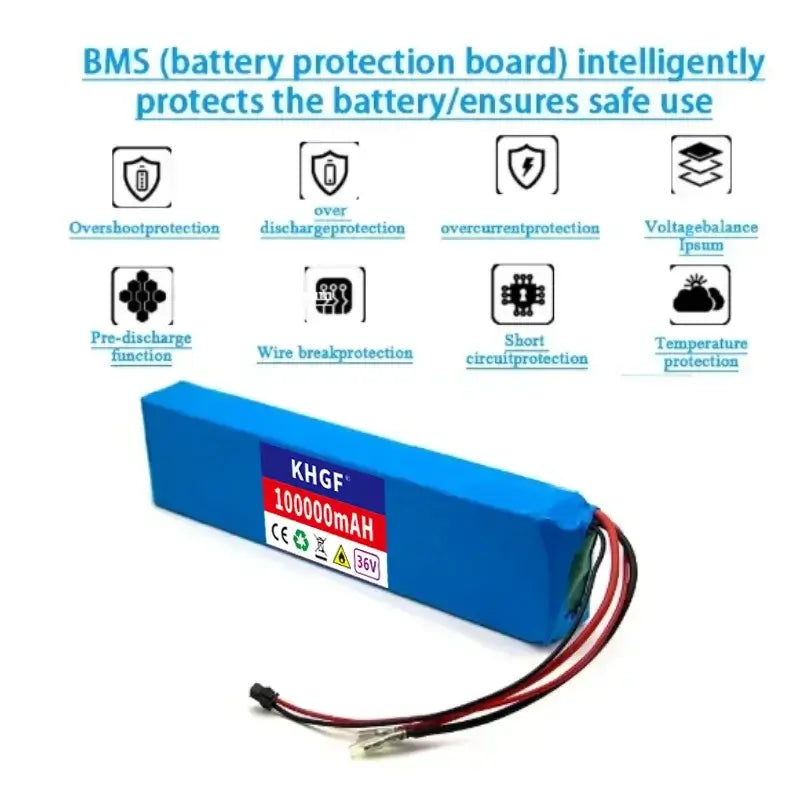 36V 10Ah Lithium Ion Battery Pack (10S3P) for E-Bike & Scooter – 18650 Rechargeable Cells with BMS + Charger