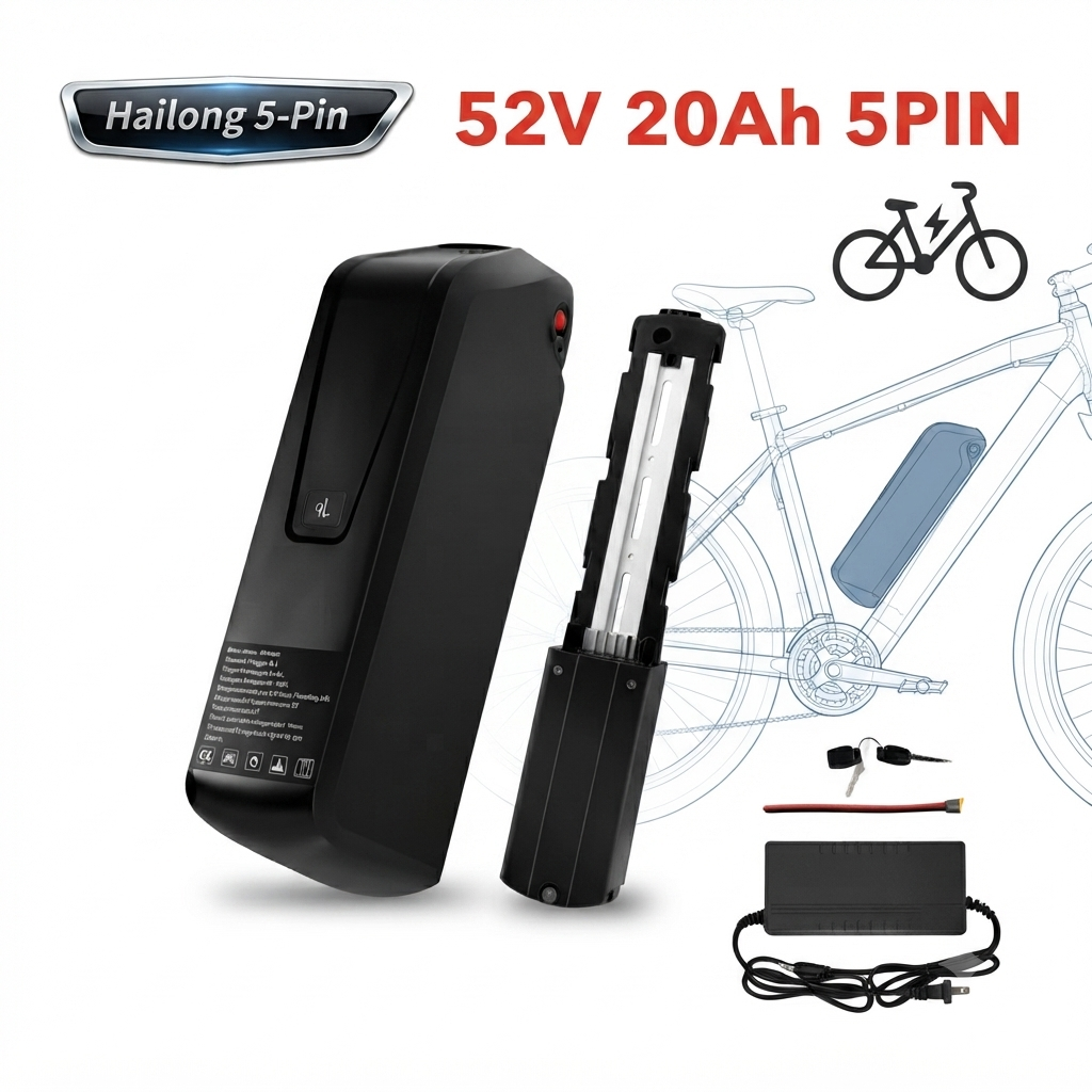 36V 48V 52V 20Ah 5-pin Hailong ebike battery case and power button overview