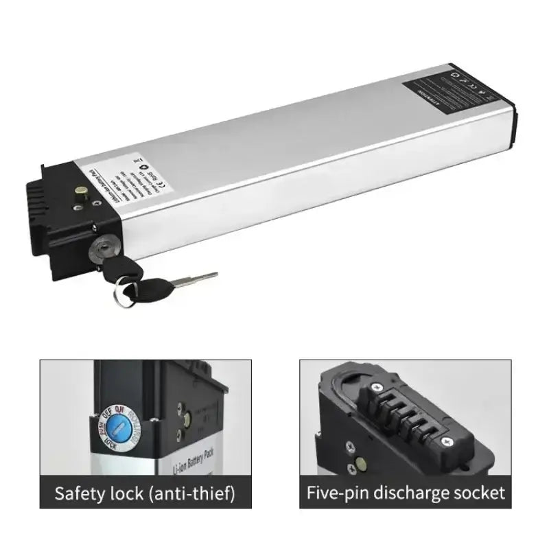 DCH-003/006/009 E-Bike Battery 36V 48V 52V (10Ah-17Ah) 350W-1000W with safety lock and five-pin discharge socket
