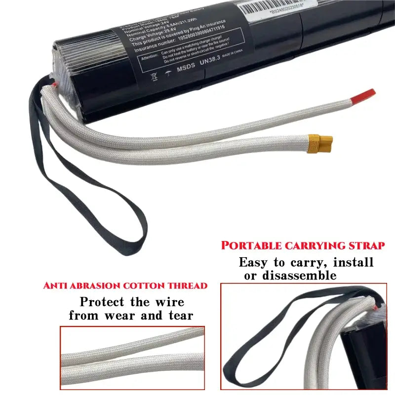 36V / 24V Carbon Fiber Electric Scooter Tubular Battery Pack 18650 Lithium-ion Replacement with anti-abrasion thread and carrying strap