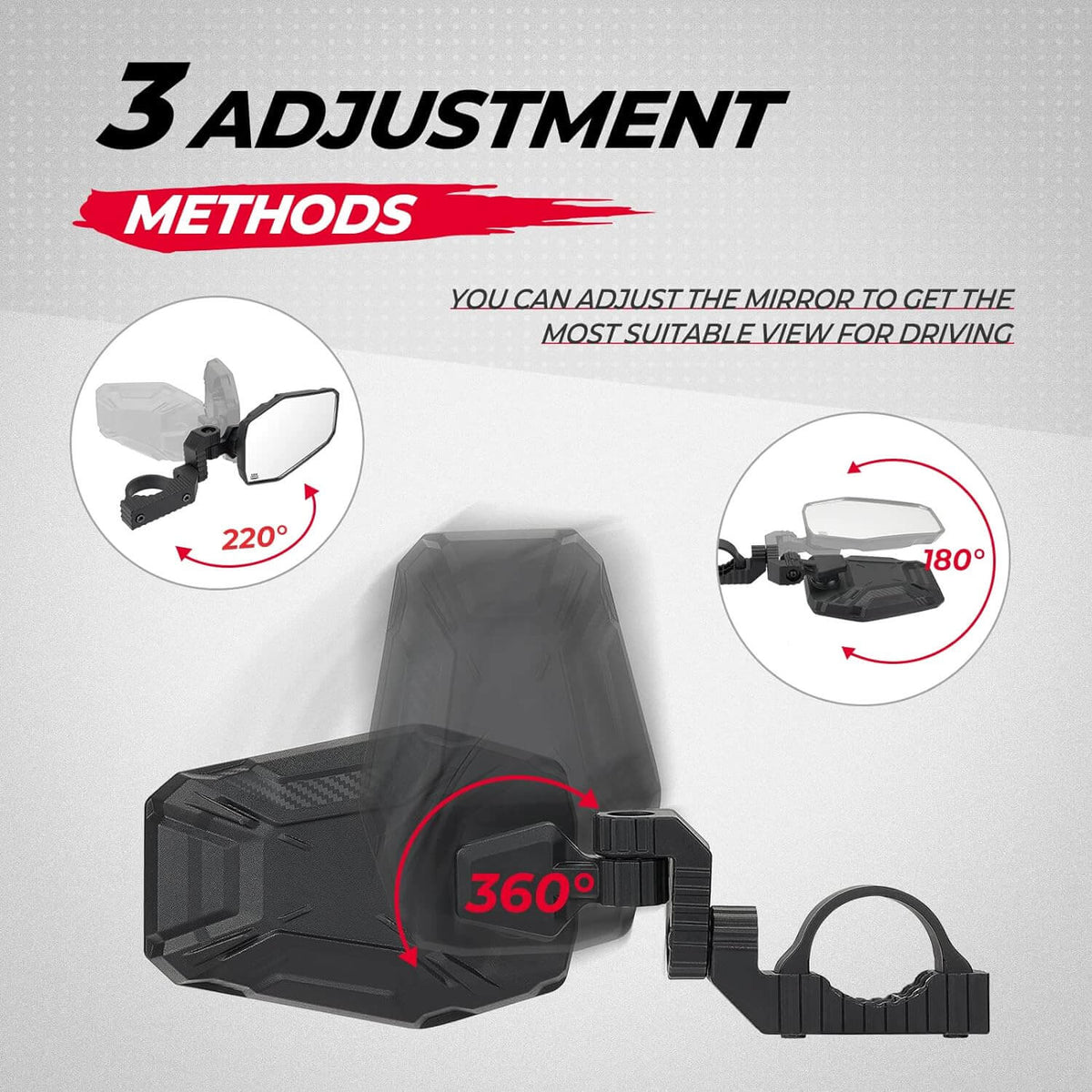 3 way adjustable SXS side mirrors for best viewing angle