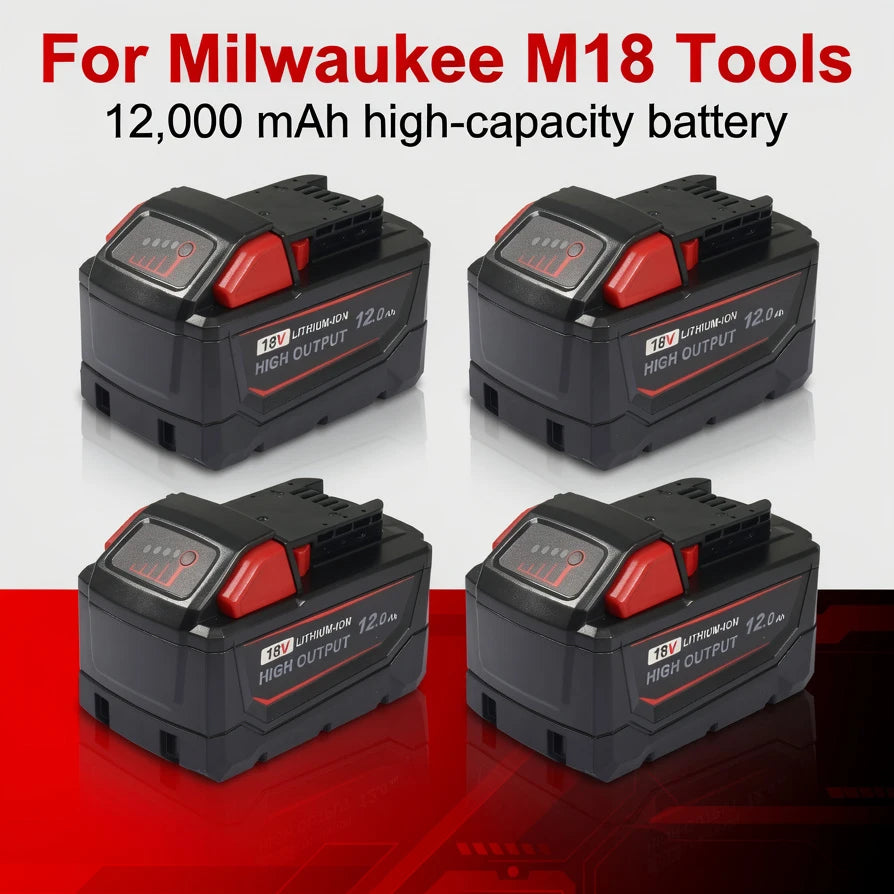 4-pack of 18V 12.0Ah replacement batteries for Milwaukee M18