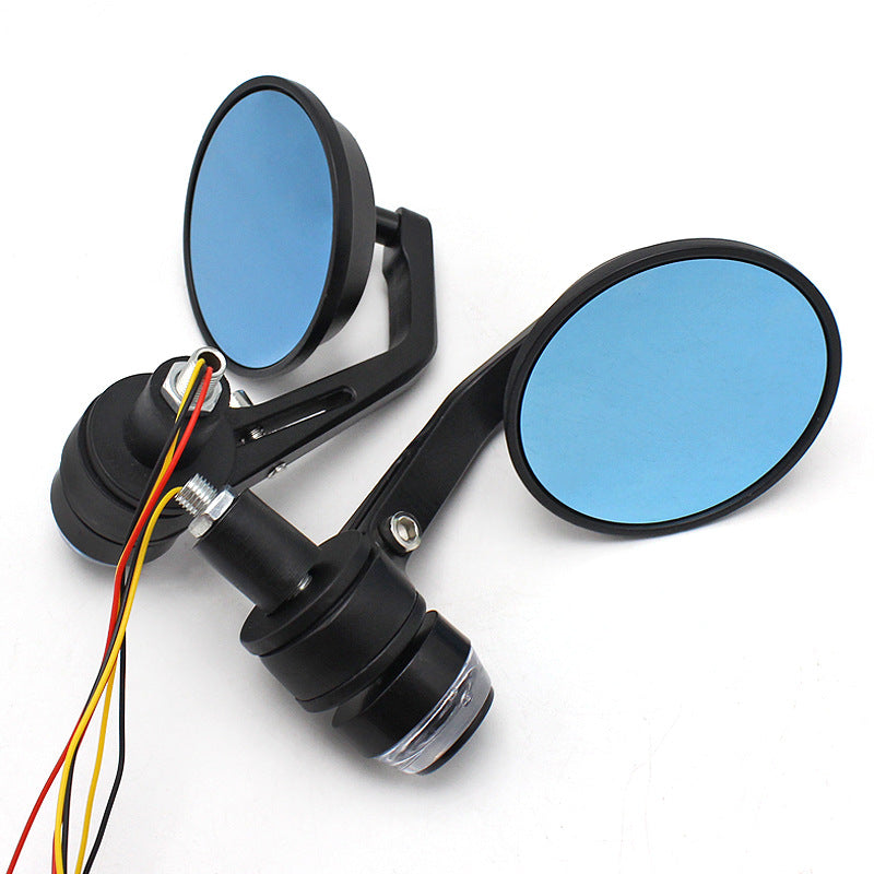 Vintage Modified LED Handlebar Mirror Round & Square Black Blue Anti-Glare
