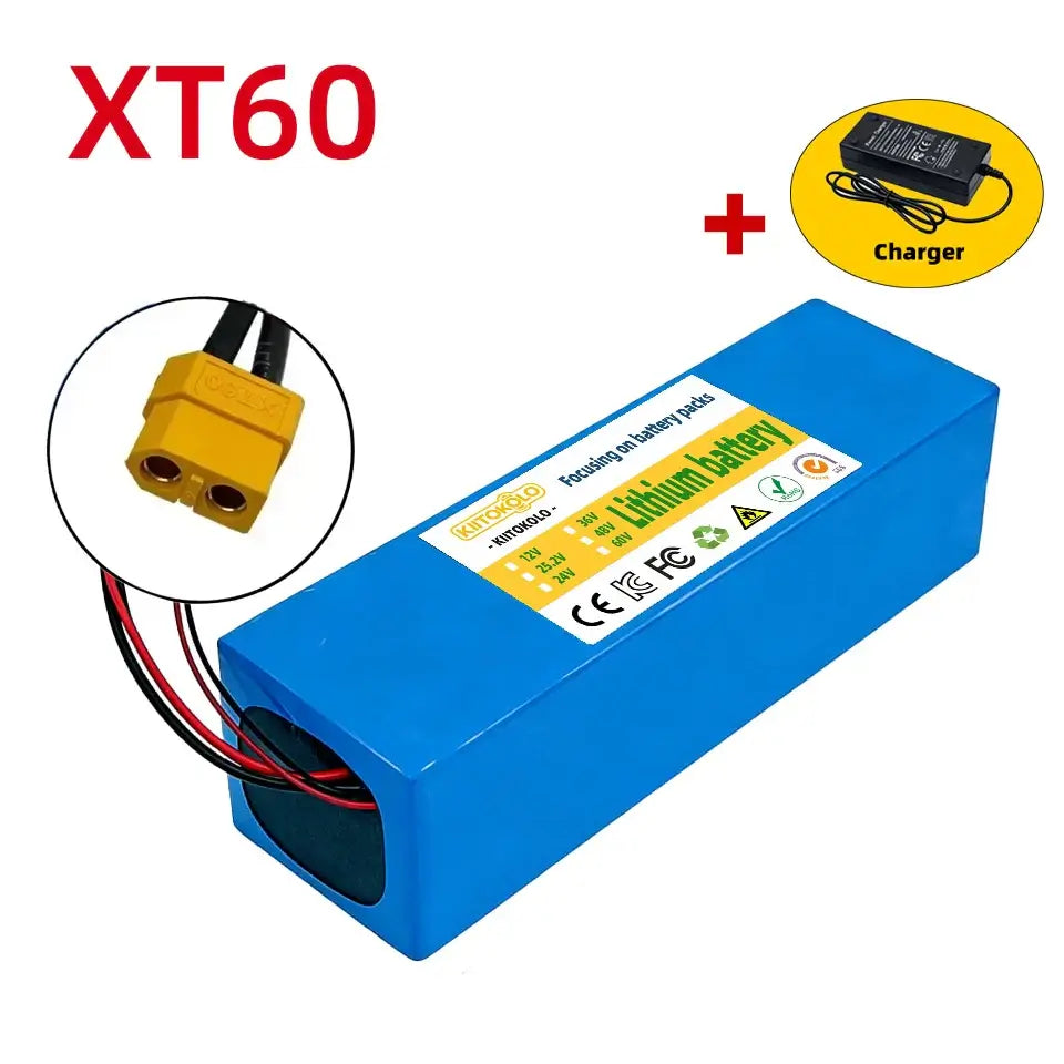 48V 10Ah Lithium-ion Rechargeable Battery 13S4P Pack for Electric Scooter with Smart BMS & 54.6V Charger