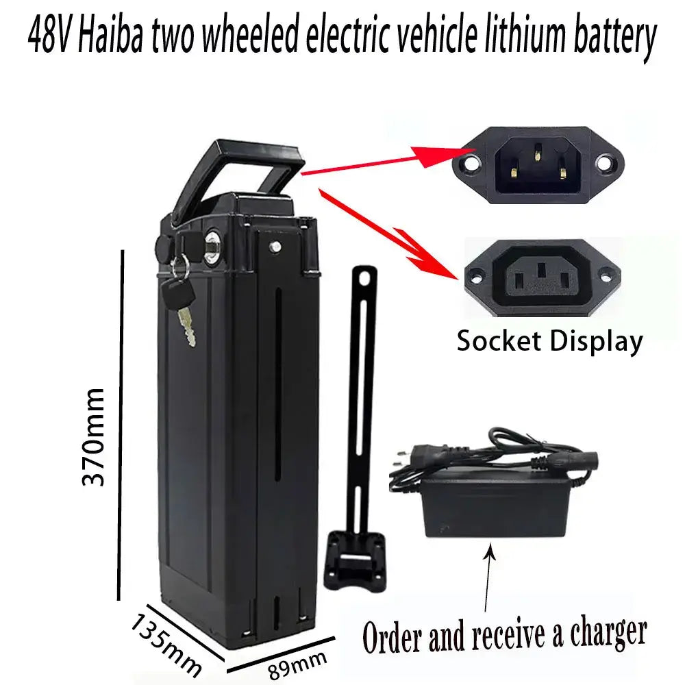 48V Folding E-Bike Battery - 12Ah 20Ah 30Ah 40Ah Lithium-ion 18650 Pack for 250W-800W Motors with charger.