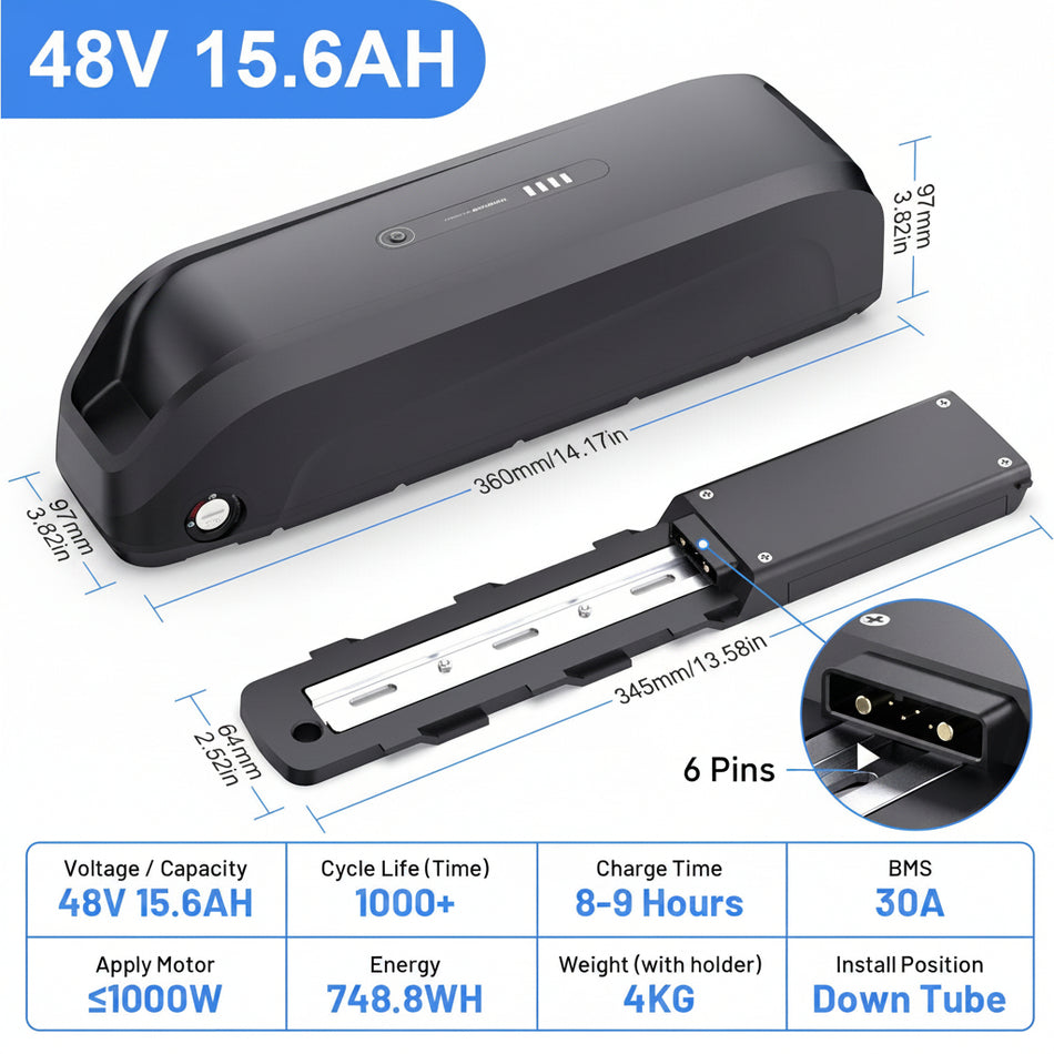 48V 15.6Ah Hailong Lithium Battery Front View