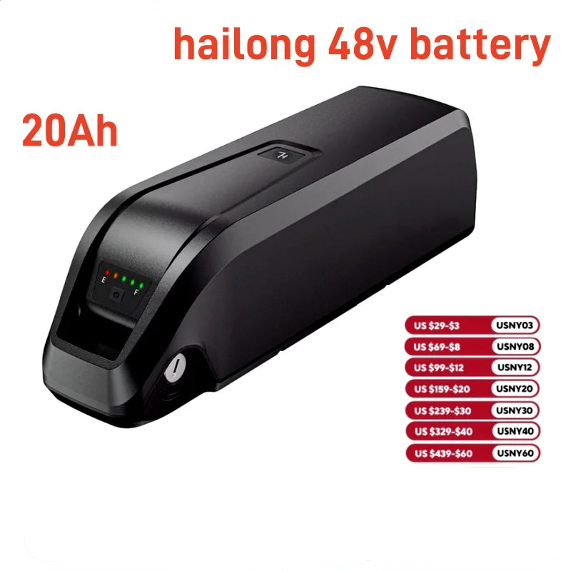 48V 15Ah Hailong Li-ion E-Bike Battery for 500W-1000W Motors