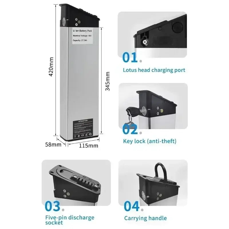 48V 16Ah Replacement Battery for Engwe EP-2 Pro & Engine Pro (DCH-009) – Upgraded MATE X Compatible Battery with Charger features.