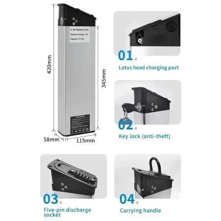 48V 16Ah Replacement Battery for Engwe EP-2 Pro & Engine Pro (DCH-009) – Upgraded MATE X Compatible Battery with Charger features.