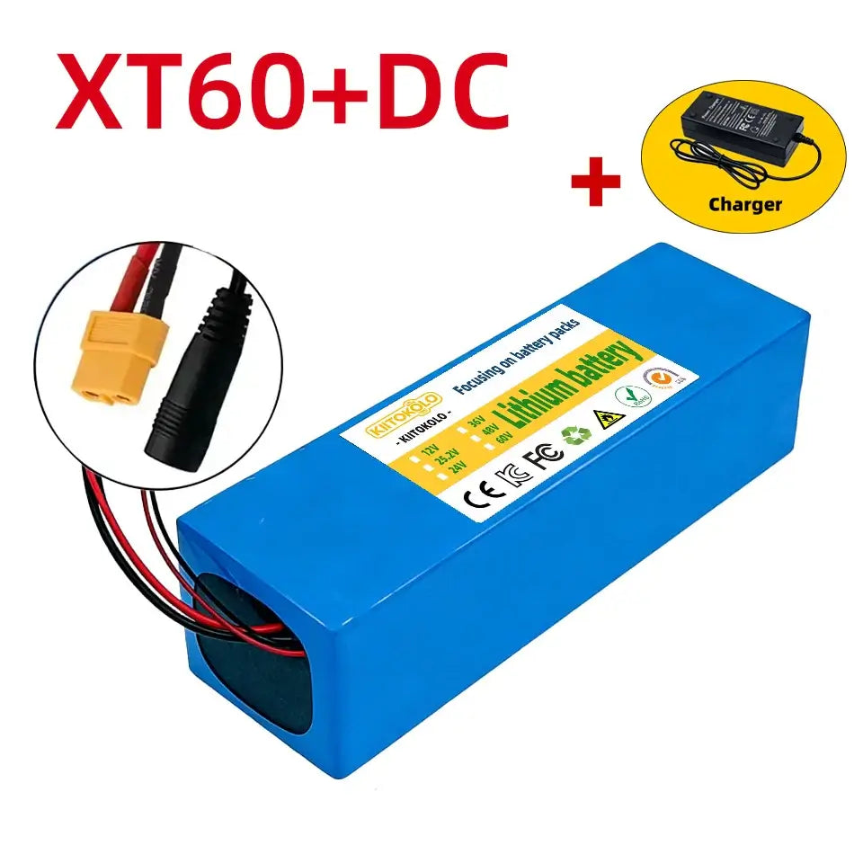 48V 10Ah Lithium-ion Rechargeable Battery 13S4P Pack for Electric Scooter with Smart BMS & 54.6V Charger