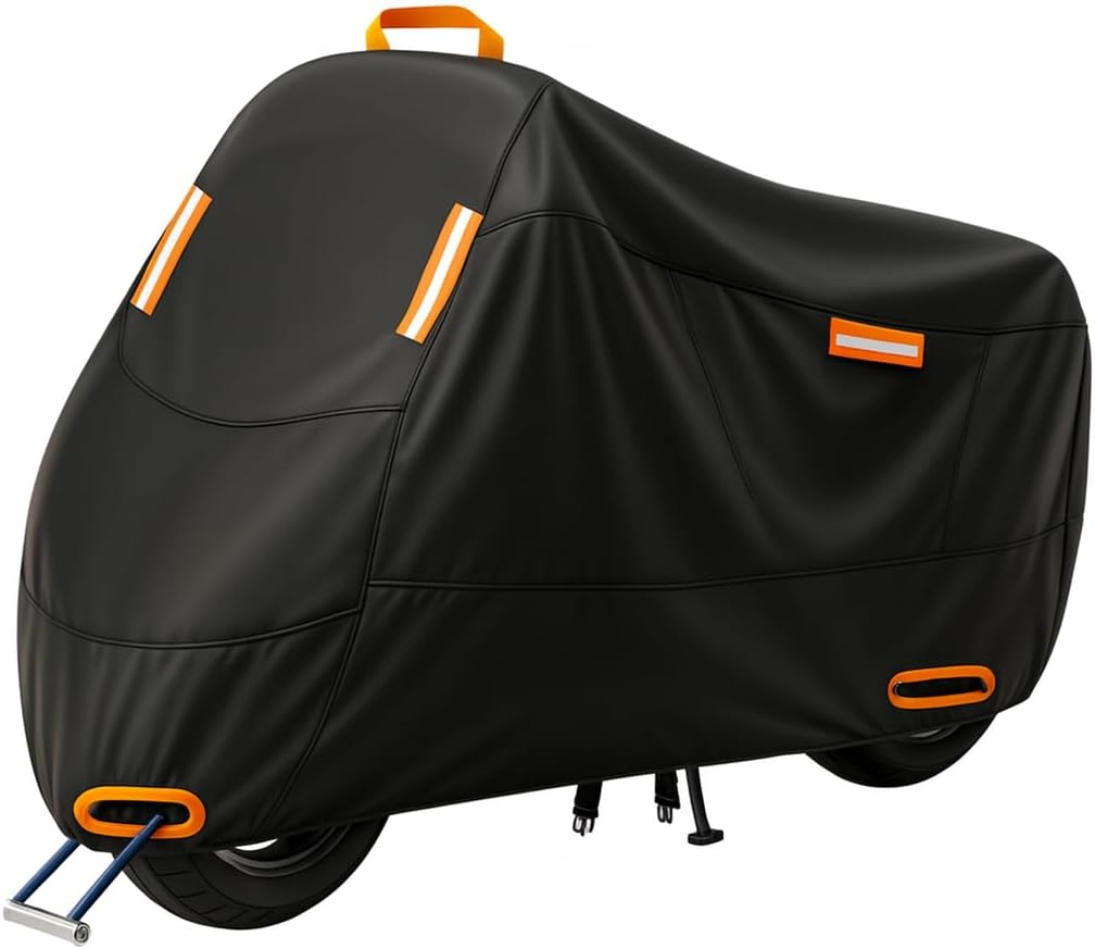 Ugne Waterproof Motorcycle Cover Outdoor Motorbike Scooter & Moped Cover with Reflective Strips, Lock Holes & Buckles, Sunproof Rainproof Dustproof (XXL)