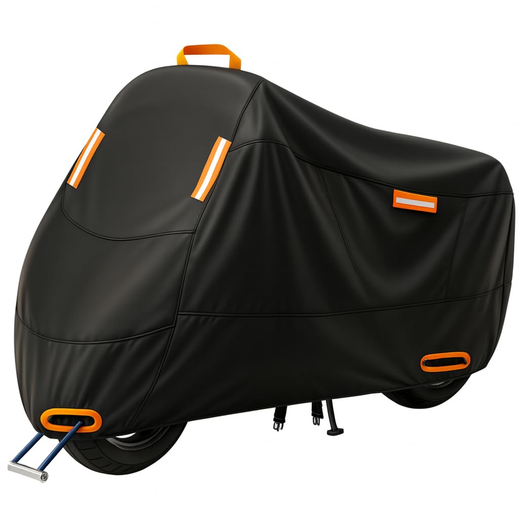 Ugne Waterproof Motorcycle Cover Outdoor Motorbike Scooter & Moped Cover with Reflective Strips, Lock Holes & Buckles, Sunproof Rainproof Dustproof (XXL)