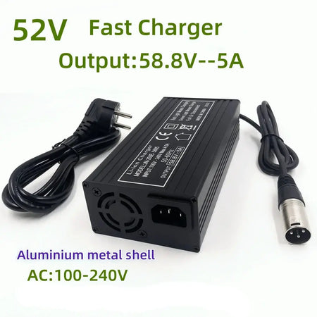 OHRIJA 52V Lithium Battery Fast Charger 58.8V 5A Smart Charger with DC 5.5x2.1/2.5 & XLR Connectors High Heat Dissipation