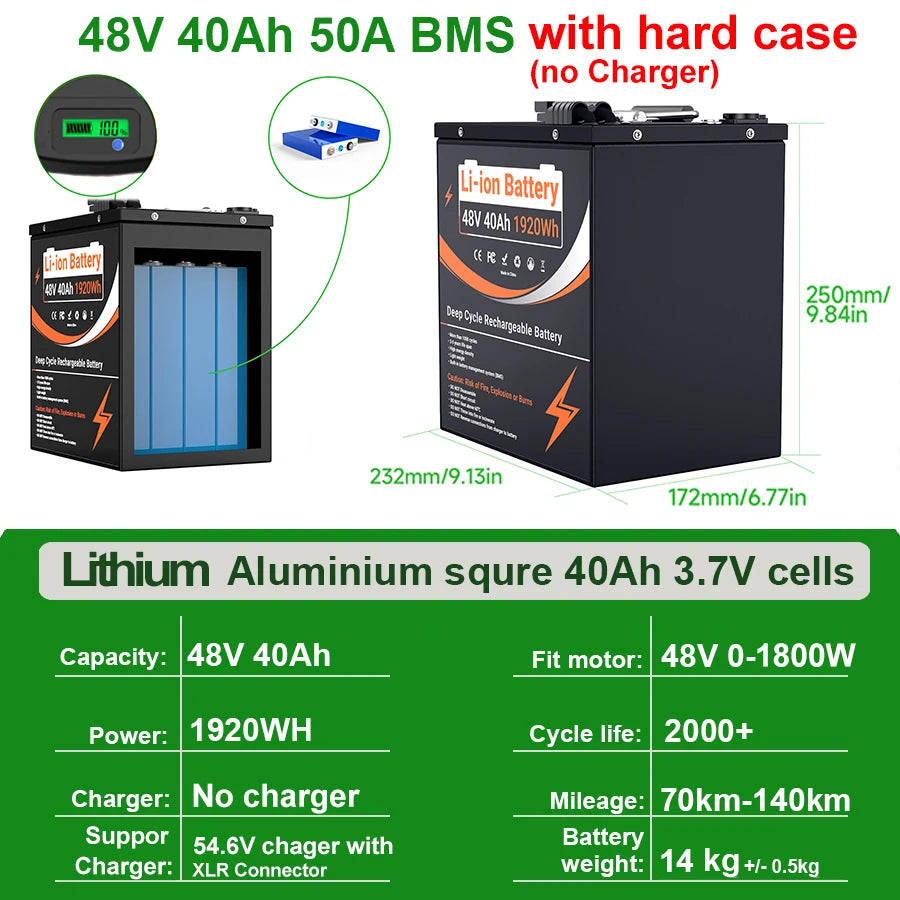 52V lithium battery for custom electric bike