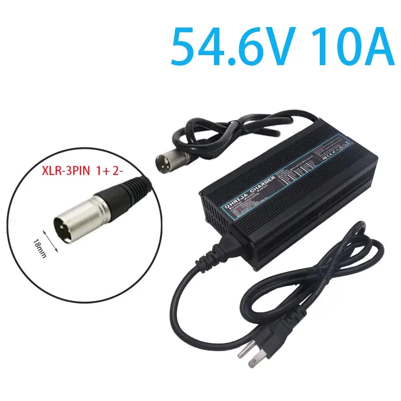 54.6V 10A Smart Lithium Battery Charger for 48V 13S Li-ion (10Ah-40Ah) Aluminum Case & Cooling Fan
