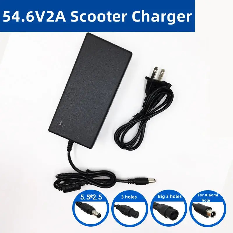 54.6V 2A Lithium Battery Charger for 48V 13S Skateboard & Balance Vehicle with various connectors.
