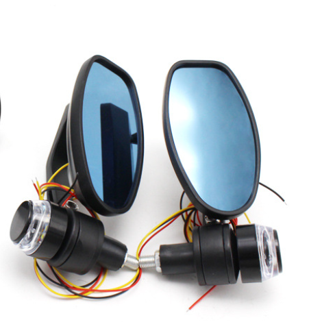 Vintage Modified LED Handlebar Mirror Round & Square Black Blue Anti-Glare