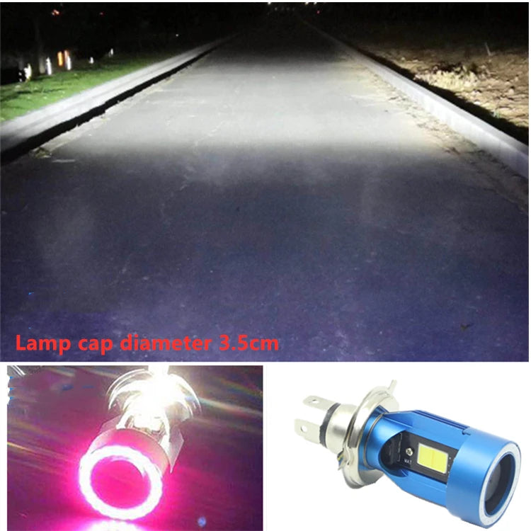 6000K white H4 LED bike headlight with halo ring