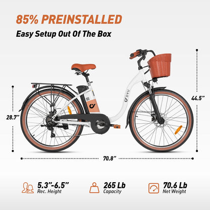 DYU 26" City Electric Bike 250W 36V 15.6Ah | Long-Range Urban Commuter E-Bike