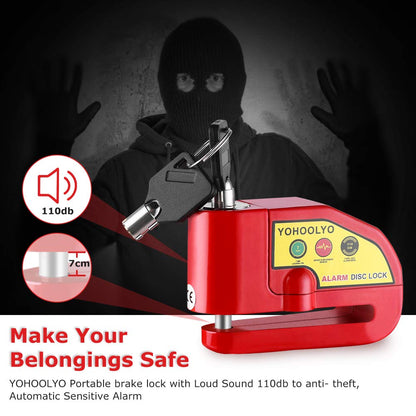 YOHOOLYO Alarm Disc Lock - Motorcycle Disc Brake Lock with Anti-Theft Alert