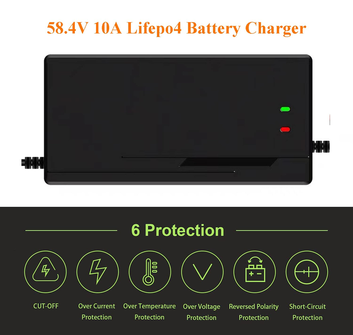 48V/58.4V 10A Lifepo4 Charger with Cooling Fan for Lithium Battery