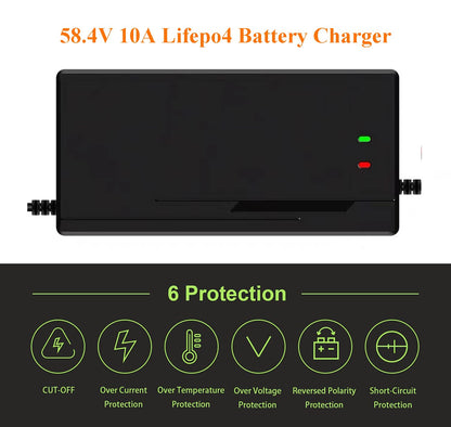 48V/58.4V 10A Lifepo4 Charger with Cooling Fan for Lithium Battery