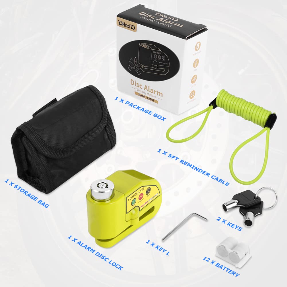 YOHOOLYO Alarm Disc Lock - Motorcycle Disc Brake Lock with Anti-Theft Alert