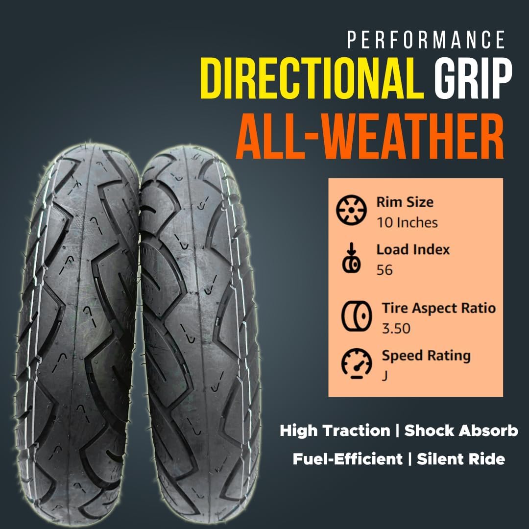 (2-Pack) 3.50-10 Tubeless Street Tires for Electric Scooter & Gas Moped – Front or Rear Fit on 10-Inch Rim