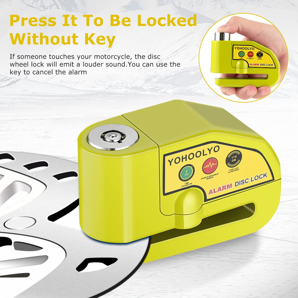YOHOOLYO Alarm Disc Lock - Motorcycle Disc Brake Lock with Anti-Theft Alert