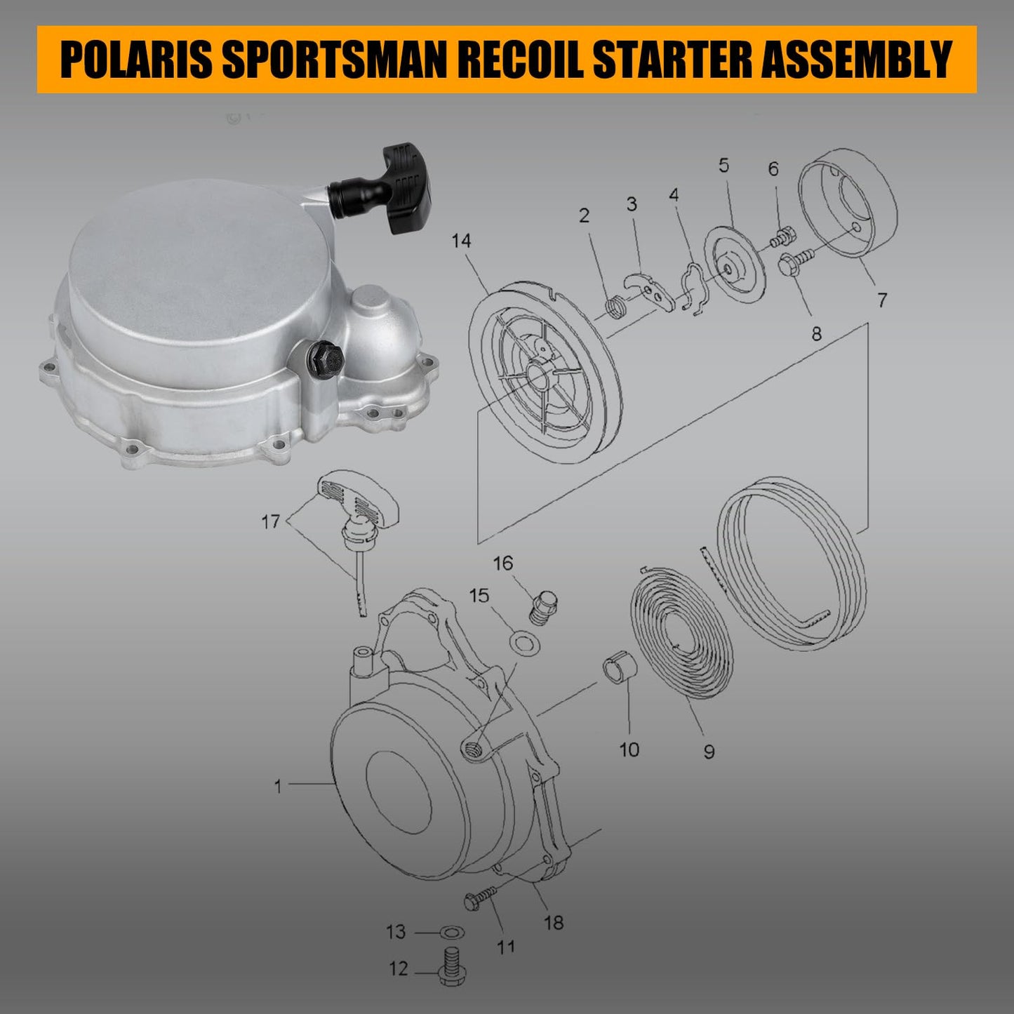 Recoil Pull Starter Assembly Kit for Polaris Sportsman & Ranger Models (OEM 3090085)