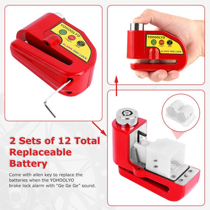 YOHOOLYO Alarm Disc Lock - Motorcycle Disc Brake Lock with Anti-Theft Alert