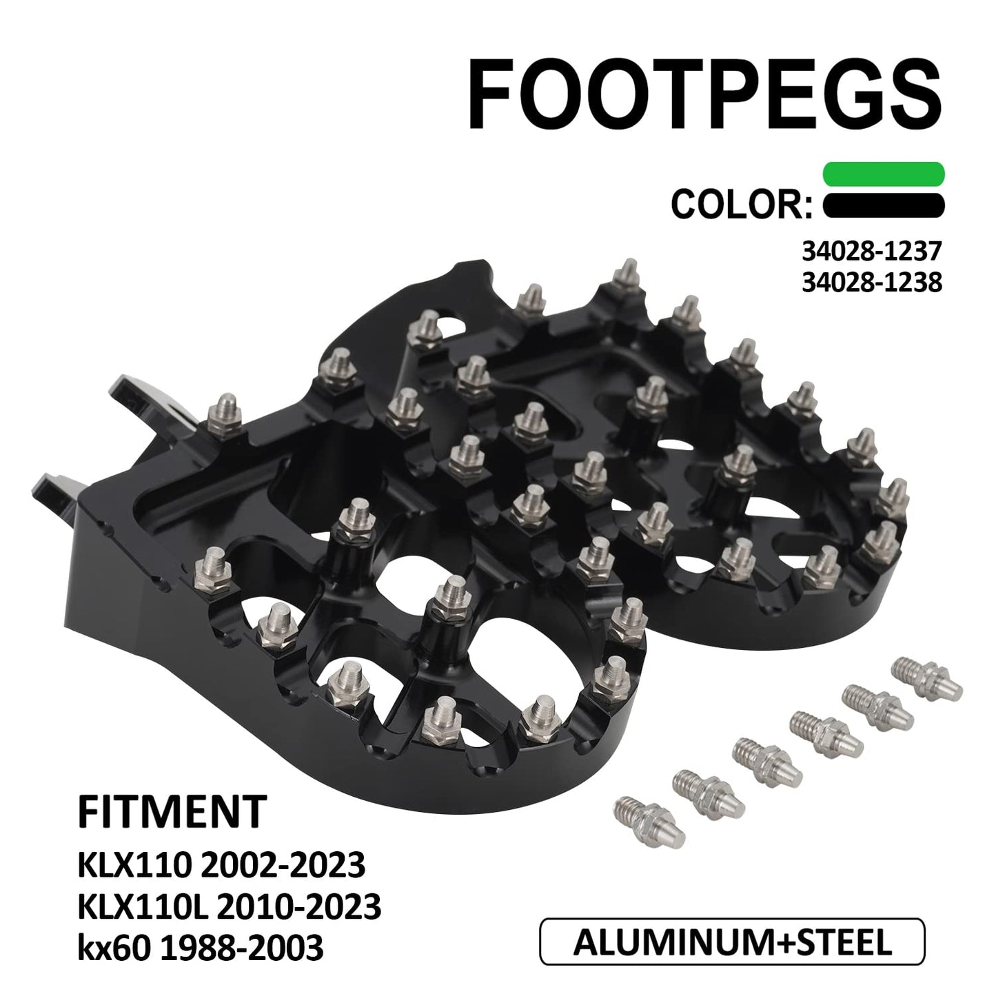 AnXin CNC Dirt Bike Foot Pegs for KX250F, KX450F, KX250, KX450, KLX450R 2006-2024