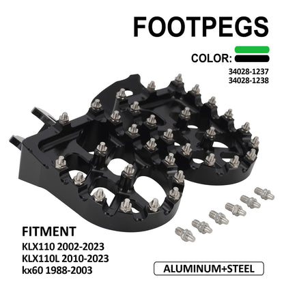 AnXin CNC Dirt Bike Foot Pegs for KX250F, KX450F, KX250, KX450, KLX450R 2006-2024