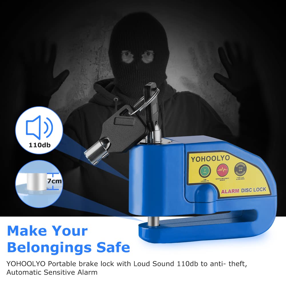 YOHOOLYO Alarm Disc Lock - Motorcycle Disc Brake Lock with Anti-Theft Alert
