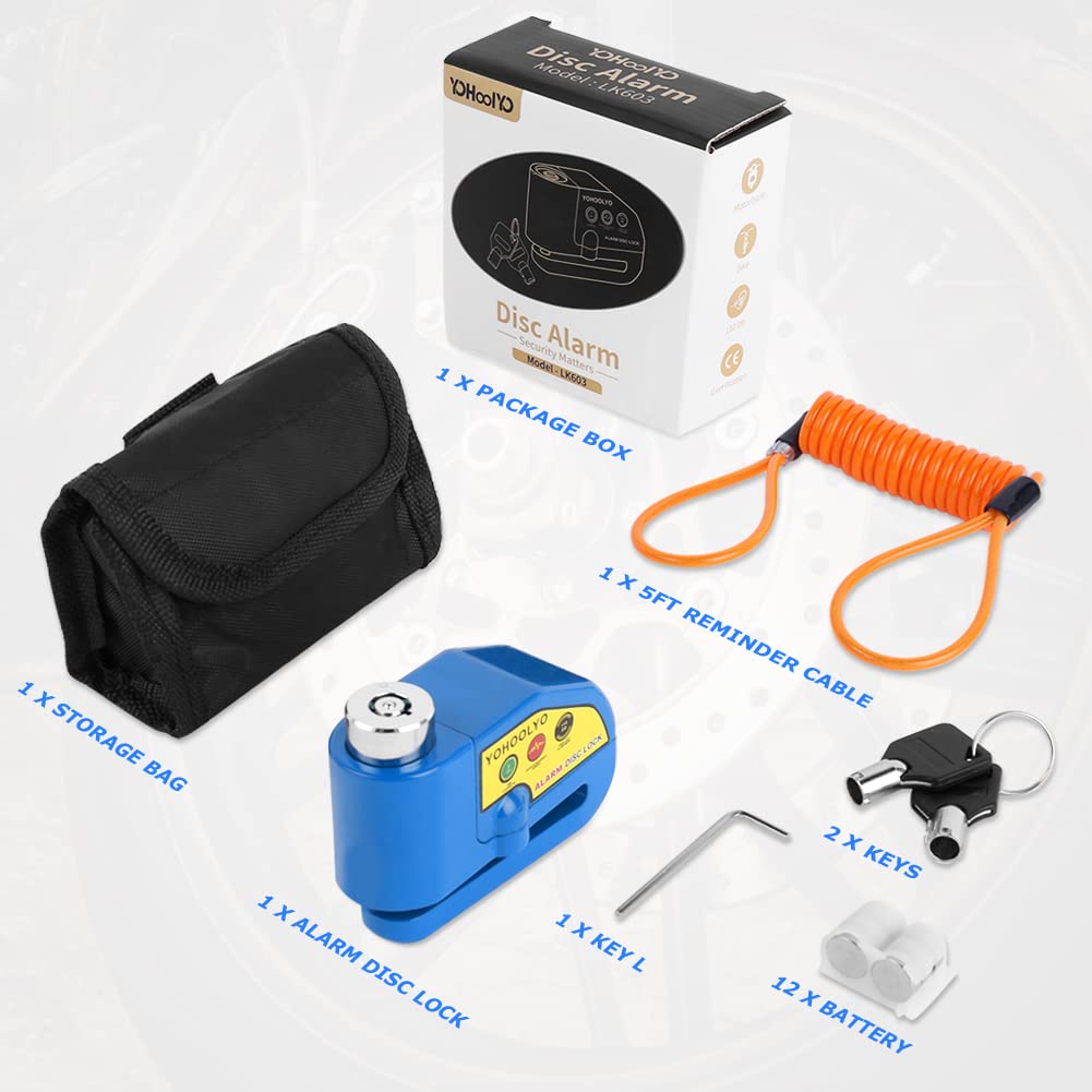 YOHOOLYO Alarm Disc Lock - Motorcycle Disc Brake Lock with Anti-Theft Alert