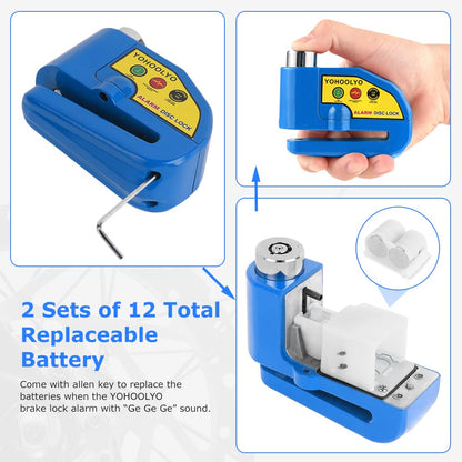 YOHOOLYO Alarm Disc Lock - Motorcycle Disc Brake Lock with Anti-Theft Alert
