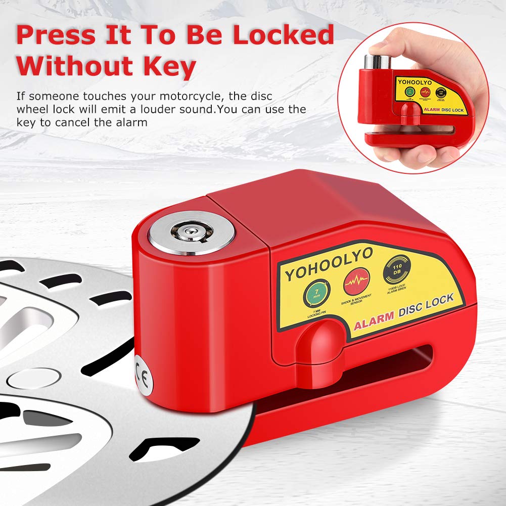 YOHOOLYO Alarm Disc Lock - Motorcycle Disc Brake Lock with Anti-Theft Alert