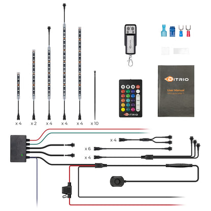 DITRIO 12pcs Underglow RGB LED Strip Light Kit for Motorcycles, Golf Carts, and ATVs
