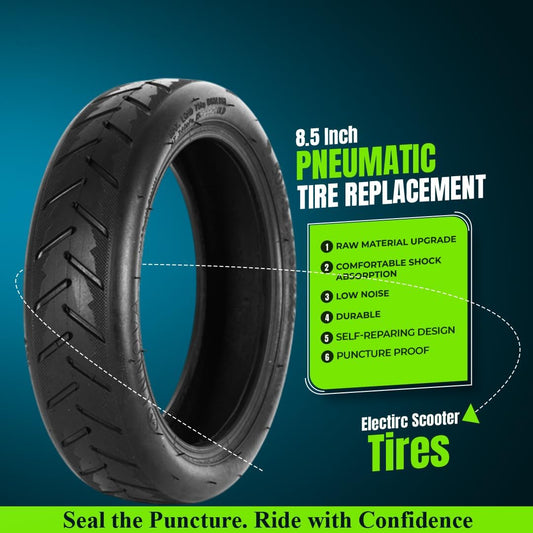 8.5x2.0 Tubeless 50/75-6.1 Self-Sealing E-Scooter Tires (2-Pack) – Durable Butyl Rubber, Fits 8.5 Inch Rim, Pre-Glued Auto Fix Puncture Surface