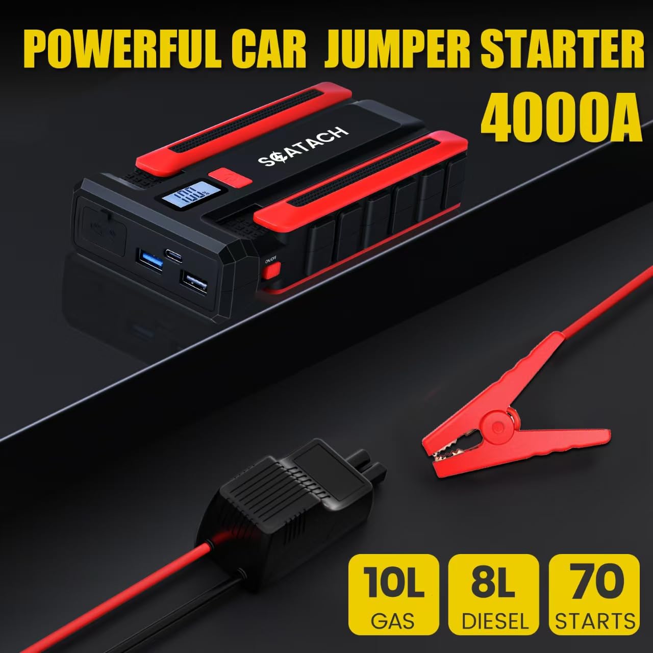 Scatach 002 4000A Car Battery Jump Starter - 12V Portable Battery Pack with LED Display