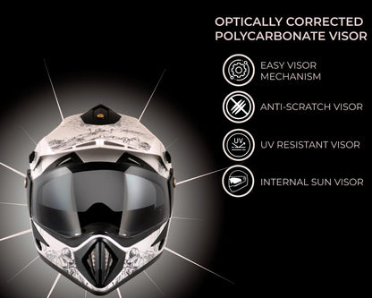Vega Off Road D/V Sketch White Silver Helmet-M