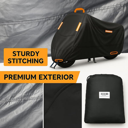 Ugne Waterproof Motorcycle Cover Outdoor Motorbike Scooter & Moped Cover with Reflective Strips, Lock Holes & Buckles, Sunproof Rainproof Dustproof (XXL)