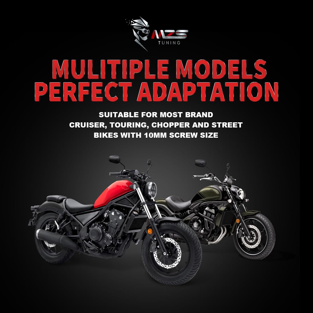 MZS Black Motorcycle Mirrors 10MM - Heavy Duty Aluminum Universal Rear View Side Mirror
